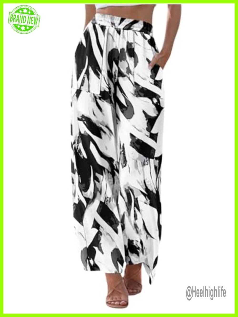 Womens Palazzo Pants Elastic Waist Wide Leg Beach Flowy Trousers Pockets
